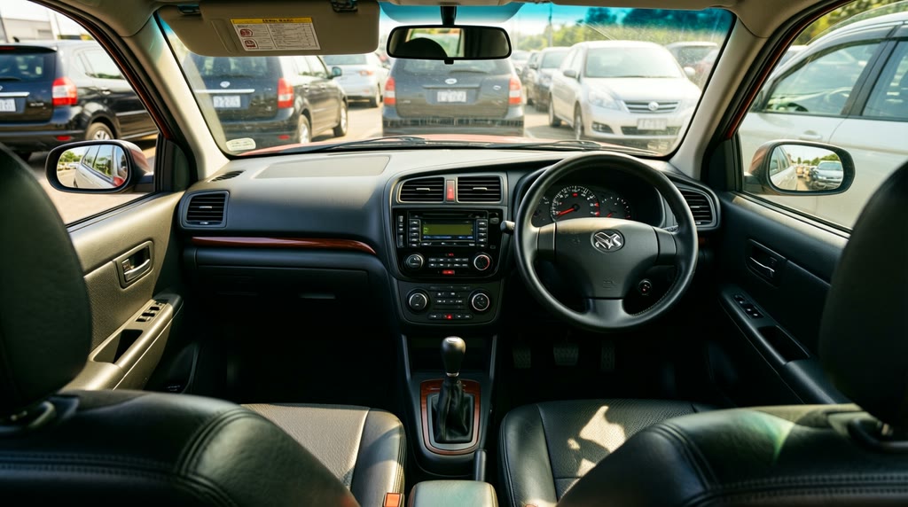 Место водителя в Daihatsu Mira e:S из Японии Водительское место Daihatsu Mira e:S с рулевым колесом перед камерой