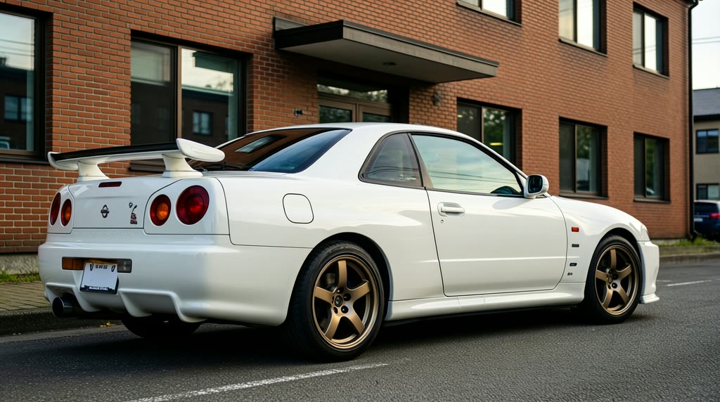 Автомобиль Nissan Skyline снят снаружи при дневном свете