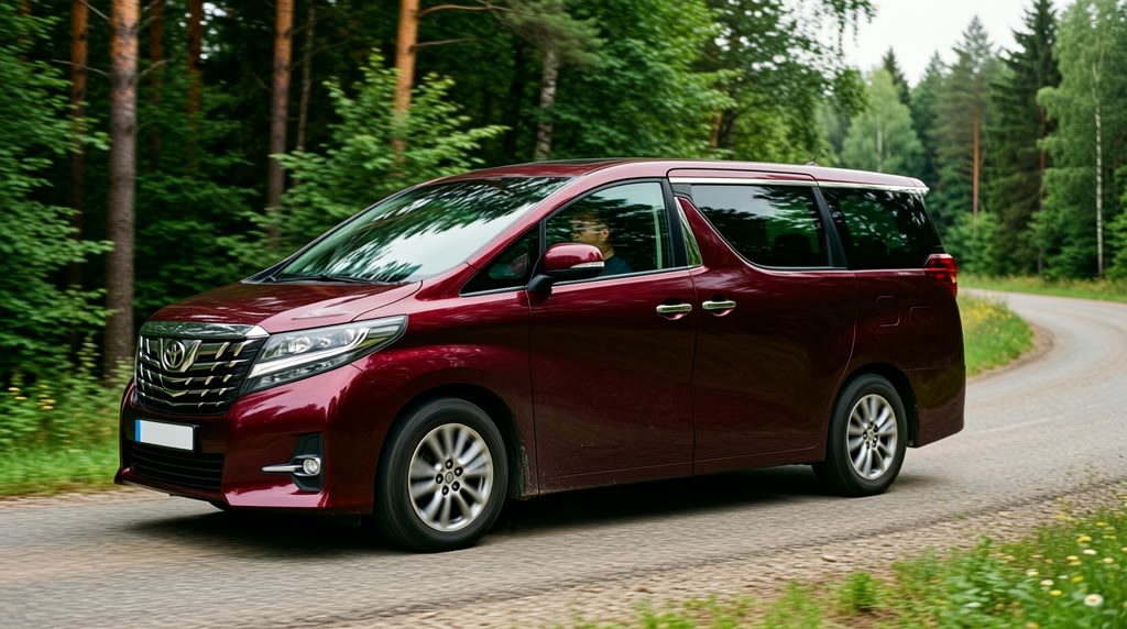 Toyota Noah из Японии для повседневных поездок Автомобиль Toyota Noah едет по спокойной улице