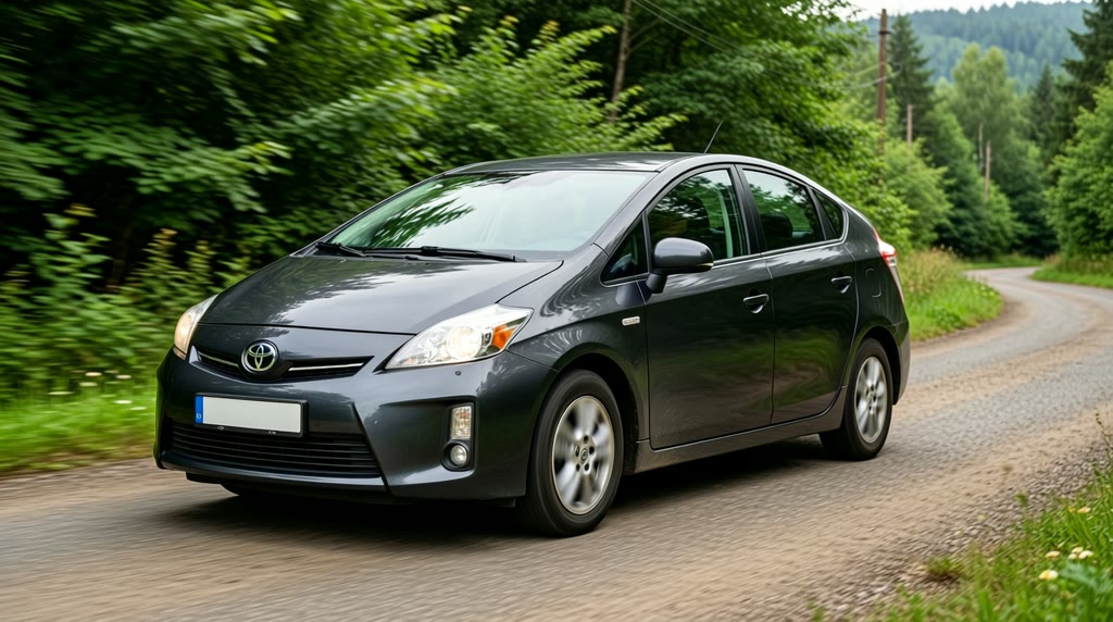 Автомобиль Toyota Prius в движении на городской дороге