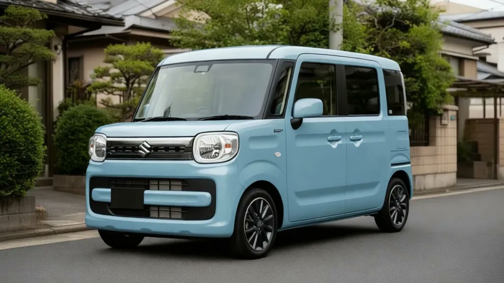 Голубой автомобиль Suzuki Spacia под заказ у городского дома