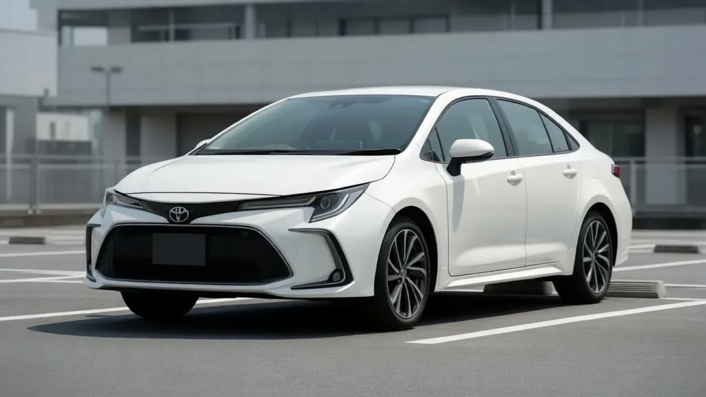 Toyota Corolla — авто из Японии Белая Toyota Corolla — авто из Японии на парковке