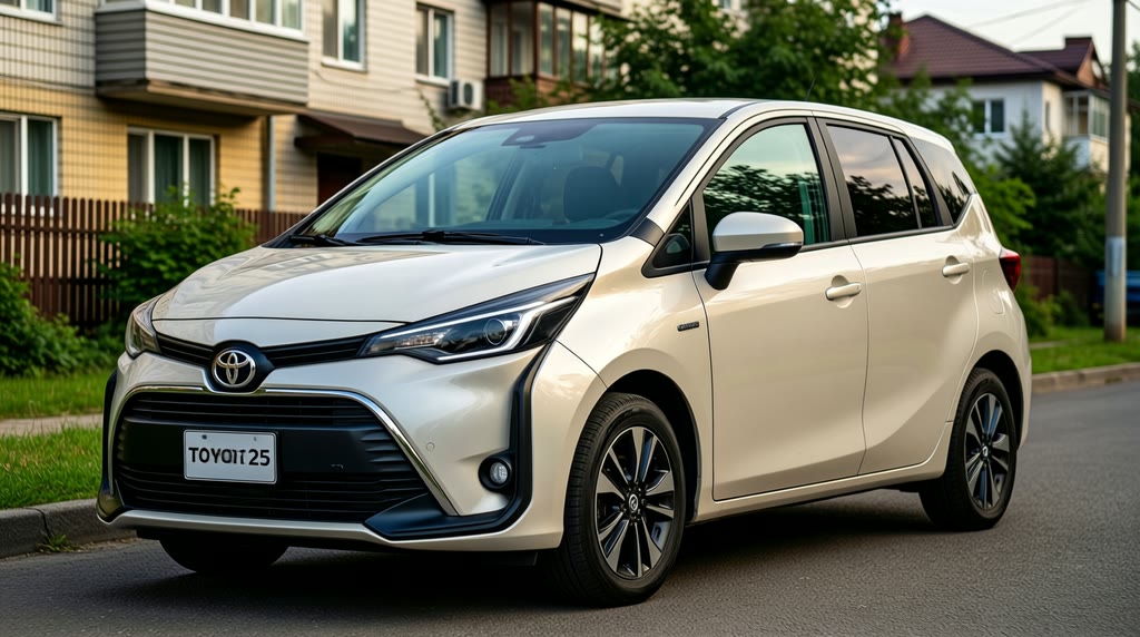 Toyota Sienta — автомобиль из Японии Toyota Sienta — автомобиль из Японии у жилого квартала